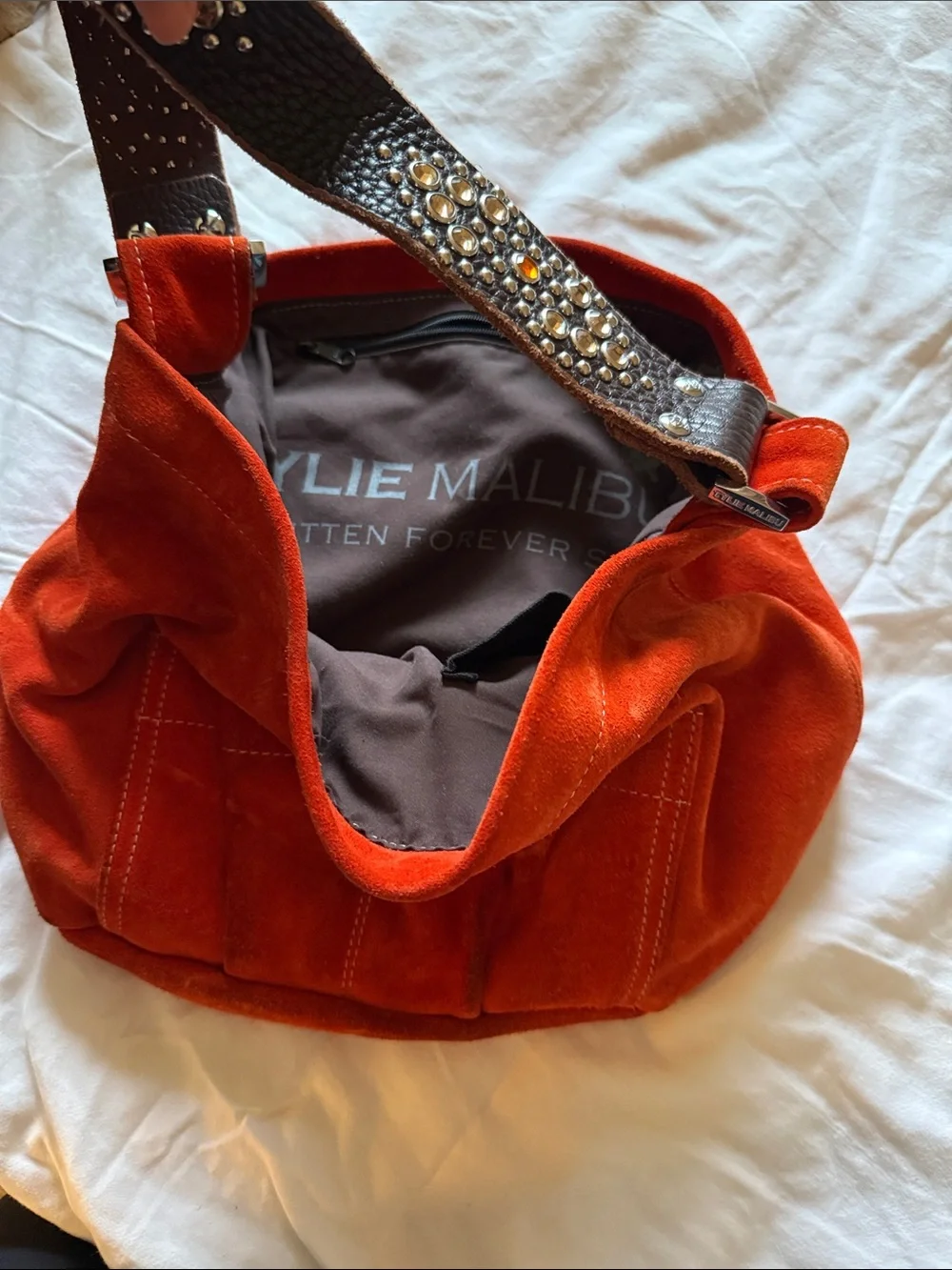 Tylie MalibuStudded Strap Red Suede Hobo Bag - Picture 3 of 4